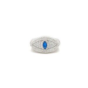 Silver Moissanite Evil Eye Ring with Blue Center – 2.31 Carats Unisex Ring